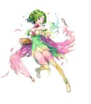  1girl alternate_costume artist_request bangs bare_shoulders book boots breasts cape dress fire_emblem fire_emblem:_the_sacred_stones fire_emblem_heroes flower full_body gradient gradient_clothes green_eyes green_hair hair_ornament highres holding holding_book jewelry l&#039;arachel_(fire_emblem) leg_up long_hair looking_away medium_breasts non-web_source official_art one_eye_closed open_mouth petals shiny shiny_hair short_dress sleeveless solo thigh_boots thighs torn_cape torn_clothes transparent_background turtleneck wrist_cuffs zettai_ryouiki 
