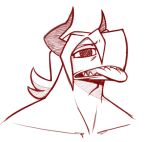  anthro bust_portrait clothed clothing demon demon_humanoid digital_media_(artwork) gooseworx hair horn humanoid male monochrome portrait sharp_teeth sigrik simple_background sketch solo teeth tongue tongue_out topless 