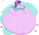  2022 absurd_res anthro astrum_(artist) belly big_belly big_breasts blue_eyes breasts cleavage clothed clothing digital_media_(artwork) female friendship_is_magic hair hasbro hi_res horn humanoid_hands hyper hyper_belly inner_ear_fluff multicolored_hair my_little_pony navel obese obese_anthro obese_female overweight overweight_anthro overweight_female pink_body purple_hair shirt solo starlight_glimmer_(mlp) topwear tuft two_tone_hair unicorn_horn wavy_mouth 