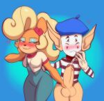  &lt;3 activision alien anthro balls bedroom_eyes beret big_balls big_penis blonde_hair blush bodily_fluids bottomless breasts clothed clothing coco_bandicoot crash_bandicoot_(series) crash_team_racing_(series) cum duo ejaculation female flower fur genital_fluids genitals hair hat headgear headwear huge_balls huge_penis human humanoid hyper hyper_genitalia hyper_penis male male/female mammal masturbation mime narrowed_eyes nervous overalls penis plant seductive small_norm thick_penis thick_thighs video_games 