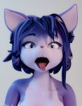  2022 3d_(artwork) anthro blue_body blue_ears blue_fur blue_hair bodily_fluids canid canine digital_media_(artwork) female fox fur green_eyes grey_background hair hi_res krystal looking_at_viewer mammal mp4ort multicolored_body multicolored_ears multicolored_fur nintendo nude open_mouth saliva simple_background solo star_fox teeth tongue tongue_out video_games white_body white_fur white_inner_ear 