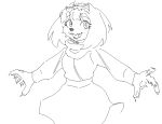  5_fingers anthro blouse canid canine canis cerebropodrido clothing domestic_dog dress eyelashes female fingers handpaw long_sleeves mammal monochrome open_mouth paws simple_background sketch smile solo teeth teeth_showing topwear 