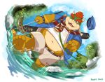  anthro belly bottomwear bowser clothing cosplay fish hair horn koopa lifewonders male marine mario_bros moritaka navel nintendo one_eye_closed overweight red_hair scalie scott_ahall shorts solo spearfishing tokyo_afterschool_summoners video_games wink 