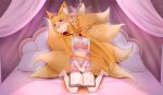  &lt;3_pupils 9_tails absurd_res animal_humanoid barefoot bed big_ears blonde_hair blood blood_splatter blush bodily_fluids book bottomwear bow_tie bowl_cut canid canid_humanoid canine canine_humanoid clothing decapitation ear_piercing ear_ring feet female fluffy fluffy_tail fox_humanoid fox_spirit fur furniture genital_fluids gore green_eyes hair hi_res humanoid incontinence inner_ear_fluff inoue_aosora lace_bra lace_panties long_hair mammal mammal_humanoid multi_tail navel orange_body orange_fur orgasm_face pee_on_bed piercing ring_piercing severed_head shorts sitting sleeve smile smiley_face snuff solo tongue tongue_out tuft urine vtuber wariza wetting xiaomu314 