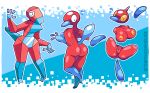  3_fingers 4_fingers ambiguous_gender beak big_breasts blue_tail bodily_fluids breasts butt dot_eyes female fingers group hi_res humanoid nintendo nipples pok&eacute;mon pok&eacute;mon_(species) porygon porygon-z porygon2 red_body signature sweat thatguynamedjoe thick_thighs trio video_games yellow_eyes yellow_nipples 