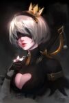  1girl crown flower gloves lipgloss lipstick makeup mattikarp nier_(series) nier_automata pink_lips short_hair solo white_hair yorha_no._2_type_b 