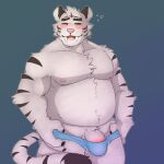  anthro axel blush clothing felid half_naked hi_res male mammal pantherine remember_the_flowers scones_(artist) solo tiger underwear 