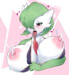  big_breasts blush breasts clothed clothing female gardevoir huge_breasts humanoid looking_down milk nintendo nipples pok&eacute;mon pok&eacute;mon_(species) solo tongue tongue_out video_games weepinbelly white_body 