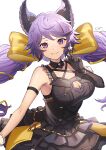  1girl animal_ears asymmetrical_gloves black_dress black_gloves breasts dress gloves granblue_fantasy highres large_breasts long_hair purple_eyes purple_hair satyr_(granblue_fantasy) shinoho signature smile twintails 