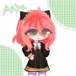  1girl ahoge anya_(spy_x_family) artist_request check_copyright collared_shirt copyright_request eden_academy_uniform female_child gacha_club green_eyes hairpods hand_on_hip highres ibispaint long_sleeves non-web_source pink_hair shirt short_hair smile solo source_request spy_x_family 