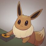  1:1 2022 ambiguous_gender beady_eyes boke_(artist) brown_body brown_eyes brown_fur button_(disambiguation) chest_tuft digital_drawing_(artwork) digital_media_(artwork) eevee feral fur meme nintendo nuclear pok&eacute;mon pok&eacute;mon_(species) radiation_symbol signature simple_background smile solo symbol tan_body tan_fur tuft video_games 