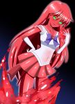  bishoujo_senshi_sailor_moon bow breasts choker circlet covered_navel earrings elbow_gloves gloves gradient gradient_background green_eyes jamanen jewelry long_hair looking_at_viewer medium_breasts monster_girl necklace red_choker red_skirt red_slime rethnick sailor_senshi_uniform shirt skirt sleeveless slime_girl standing star_(symbol) star_earrings very_long_hair white_gloves white_shirt 