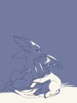  3:4 3_toes ambiguous_gender big_ears canid cheek_tuft digital_media_(artwork) duo eeveelution embrace espeon eyes_closed facial_tuft feet felid feline feral forehead_gem forked_tail front_view fur glaceon hi_res hug iie_efg kemono looking_at_another lying mammal monochrome nintendo no_sclera paws pok&eacute;mon pok&eacute;mon_(species) pupils purple_and_white purple_background purple_body purple_ears purple_eyes purple_fur quadruped simple_background sitting sleeping toes tuft unusual_anatomy unusual_tail video_games white_body white_fur white_pupils 