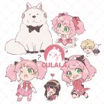  &gt;_&lt; 1boy 2girls :3 :d ? alternate_costume animal_ears anya_(spy_x_family) argyle argyle_background artist_logo artist_name bishoujo_senshi_sailor_moon black_hair blonde_hair bond_(spy_x_family) camera chibi circlet closed_eyes commentary_request cosplay dog dot_nose dress earrings elbow_gloves fake_animal_ears frilled_skirt frills gloves green_eyes hairpods hand_to_own_mouth hand_up haruno_sakura headband headpiece heart heart-shaped_pupils holding holding_camera jewelry kaname_madoka kyubey legs_apart long_hair mahou_shoujo_madoka_magica multiple_girls naruto naruto_(series) off-shoulder_shirt off_shoulder one_eye_closed open_mouth outstretched_arms pink_footwear pink_hair pink_skirt red_shirt sailor_chibi_moon sailor_senshi_uniform shirt short_hair short_sleeves short_twintails skirt smile socks spy_x_family symbol-shaped_pupils teeth thumbs_up tongue tongue_out twilight_(spy_x_family) twintails ultimate_madoka upper_teeth white_dress white_gloves white_shirt white_socks yor_briar zoe_(killyou80) 