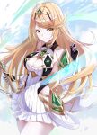  .com_(bot_com1) 1girl aegis_sword_(xenoblade) bangs bare_legs bare_shoulders blonde_hair breasts chest_jewel cleavage cleavage_cutout clothing_cutout dress earrings elbow_gloves gem gloves headpiece highres jewelry large_breasts long_hair mythra_(xenoblade) short_dress solo strapless strapless_swimsuit swept_bangs swimsuit tiara very_long_hair white_dress white_gloves xenoblade_chronicles_(series) xenoblade_chronicles_2 yellow_eyes 
