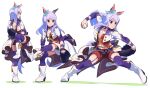  1girl :t animal_ears ball baseball baseball_mitt boots breasts choker closed_mouth cropped_jacket ear_bow garter_straps half-skirt holding holding_ball horse_ears horse_girl horse_tail jacket long_hair long_sleeves mejiro_mcqueen_(umamusume) motion_blur multiple_views navel nishiki_kazue open_mouth pitching purple_thighhighs red_shorts red_vest sequential shirt shorts small_breasts standing standing_on_one_leg tail thighhighs umamusume v-shaped_eyebrows vest white_background white_footwear white_jacket white_shirt wristband 
