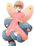  antennae blush bodystocking breasts brown_eyes brown_hair censored copyright_request fairy hiru_okita navel nipples pussy rape saliva short_hair skin_tight small_breasts solo tentacles torn_clothes wings 