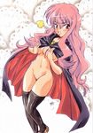  breasts cape covering groin honoo_teruki long_hair louise_francoise_le_blanc_de_la_valliere medium_breasts naked_cape nude pink_eyes pink_hair pussy solo tears thighhighs zero_no_tsukaima 