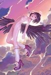  black_hair black_wings breasts expressionless geister hat looking_away looking_up mary_janes nipples nude open_mouth red_eyes shameimaru_aya shoes short_hair small_breasts socks solo tokin_hat touhou wings 
