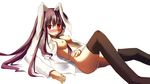  animal_ears blush breasts bunny_ears censored highres medium_breasts murasin reisen_udongein_inaba solo thighhighs touhou 