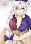  bad_id bad_pixiv_id bespectacled braid breasts cleavage cum cup glasses handjob hat large_breasts lips long_hair penis pinky_out purple_eyes purple_hair solo_focus touhou yagokoro_eirin yuu_(archaic_smile) 