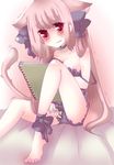  animal_ears bad_id bad_pixiv_id bed blush bra bra_pull breasts brown_hair cat_ears copyright_request frills lingerie long_hair masturbation nipple_slip nipples panties pecoe pen red_eyes ribbon sketchbook small_breasts solo sweat tail underwear underwear_only very_long_hair 