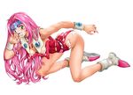  blush breasts cum cum_on_ass cum_on_body cum_on_breasts cum_on_clothes cum_on_hair cum_on_upper_body facial green_eyes kneeling large_breasts leotard long_hair long_legs macross macross_7 minagi_tomo mylene_jenius pink_hair red_leotard solo tears 