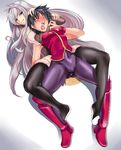  asphyxiation bishoujo_wrestler_retsuden black_hair black_legwear blush bodysuit boots choke_hold death detached_sleeves foaming_at_the_mouth freia_kagami hand_on_another's_head kupala long_hair multiple_girls open_mouth pee peeing peeing_self purple_bodysuit rear_naked_choke red_eyes rolling_eyes ryona saliva short_hair smile straddling strangling thigh_boots thighhighs tongue very_long_hair white_hair wrestle_angels wrestling wristband yamada_haruka 