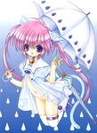  absurdres bell bell_collar blue_eyes collar copyright_request highres pink_hair pussy ramiya_ryou scan smile solo thighhighs twintails umbrella 