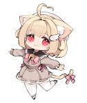  1girl ahoge animal_ear_fluff animal_ears bell black_footwear blonde_hair blush bow chibi closed_mouth hat heart heart_ahoge kemomimi_refle! leg_up looking_at_viewer mota nekoma_karin open_hands pantyhose pink_bow red_eyes smile solo tail tail_bow tail_ornament virtual_youtuber white_headwear white_pantyhose wing_hair_ornament 