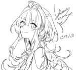  ahoge ahoge_wag bangs closed_mouth dated expressive_hair fate/grand_order fate/prototype fate_(series) hair_between_eyes long_hair looking_at_viewer merlin_(fate/prototype) messy_hair monochrome sign unfinished white_background white_hair yuan_haruka 
