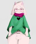  absurd_res anthro balls biped bovid caprine censor_bar censored clothing deltarune erection eyewear flesh_fang genitals glasses goat hi_res looking_at_viewer male mammal penis pink_eyes ralsei scarf simple_background solo solo_focus undertale_(series) video_games white_body yoru_vida 