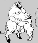  anthro balls beard belly big_belly black_hair blush bodily_fluids body_hair bovid bovine butt cattle chest_hair duo embrace facial_hair fur genital_fluids genitals hair horn hug human humanoid interspecies juicestandmango larger_anthro larger_male male male/male mammal moobs nipples nude orc overweight overweight_male pecs penetration penis pregnant pregnant_male simple_background size_difference smaller_human smaller_male smile thick_thighs 