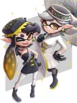  +_+ 2girls absurdres callie_(splatoon) cousins food food_on_head gonzarez highres marie_(splatoon) mole mole_under_eye multiple_girls object_on_head simple_background splatoon_(series) splatoon_3 sushi tentacle_hair white_background 