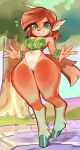  activision anthro bodily_fluids breasts brown_hair cervid cleavage clothed clothing digital_media_(artwork) elora faun_(spyro) featureless_crotch female hair hi_res mammal open_mouth open_smile outside smile solo spyro_reignited_trilogy spyro_the_dragon sweat video_games wamudraws 