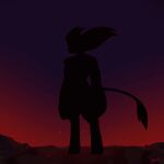 ambiguous_gender animated anthro beebreal black_body digitigrade embers glowing guardian_spirit hi_res rear_view silhouette solo velvet(beebreal) wavy_tail 