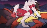  &lt;3 2022 anal anal_penetration animal_genitalia animal_penis anthro backsack balls blush bodily_fluids canine_penis claws delphox detailed_background drooling duo eyes_closed genitals hi_res kissing lycanroc lying male male/male male_penetrated male_penetrating male_penetrating_male mammal midnight_lycanroc nintendo on_back penetration penis pok&eacute;mon pok&eacute;mon_(species) red_eyes saliva sex ssssnowy sweat video_games 