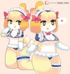  absurd_res animal_crossing anthro breasts canid canine canis clothed clothing domestic_dog female hi_res isabelle_(animal_crossing) kneeling legband maid_uniform mammal nintendo onigiri_punch shih_tzu solo thick_thighs thighband toy_dog uniform video_games 