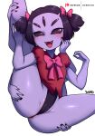  animal_humanoid anus arachnid arachnid_humanoid arthropod arthropod_humanoid blush clothed clothing dako female flexible hi_res humanoid leg_behind_head muffet raised_leg simple_background solo spider_humanoid thong undertale undertale_(series) underwear video_games white_background 