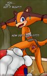  anthro badger bodily_fluids bottomless bottomwear clothed clothing duo female genital_fluids genitals hi_res kamperkiller_(artist) knuckles_the_echidna mammal mustelid musteline no_underwear presenting pussy pussy_juice pussy_juice_string sega skirt sonic_boom sonic_the_hedgehog_(series) spread_pussy spreading sticks_the_jungle_badger sweat sweatdrop tracking_device upskirt 