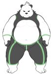  2022 anthro belly big_belly black_nose bulge clothed clothing gumpang0 hi_res kemono male moobs nintendo nipples overweight overweight_male pangoro pok&eacute;mon pok&eacute;mon_(species) simple_background solo video_games white_body 