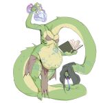  anthro black_hair book bottomwear bra clothing female grindavikbydaylight hair hi_res loincloth long_tongue magic reptile scalie snake solo thick_tail tongue underwear 