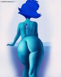  2022 alien alien_humanoid artbymadara blue_body blue_hair blue_skin butt cartoon_network female gem gem_(species) hair hi_res humanoid lapis_lazuli_(steven_universe) presenting presenting_hindquarters rear_view resting_arm solo standing steven_universe 