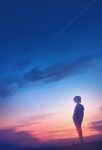  1other backlighting cloud commentary_request full_body highres original outdoors short_hair sky solo standing sunrise wide_shot yuhack 