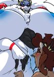  anthro athletic athletic_female big_breasts bovid bovine breasts cunnilingus duo european_mythology female greek_mythology grin hair hair_grab hi_res huge_breasts hyper hyper_breasts larger_female legendary_pok&eacute;mon male male/female mammal minotaur mythology nintendo oral pok&eacute;mon pok&eacute;mon_(species) reddandwhyte sex size_difference smile solgaleo touching_hair vaginal video_games 