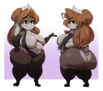  2022 anthro belly big_belly big_breasts big_butt breasts brown_eyes brown_hair butt crown digital_media_(artwork) eyelashes eyewear female front_view garuda_six glasses hair huge_breasts huge_butt lagomorph leporid looking_at_viewer mammal overweight overweight_female rabbit rear_view solo thick_thighs wide_hips 