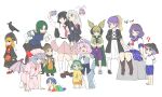  6+girls ? animal animal_ears asymmetrical_hair bangs barefoot bat_wings bird black_dress black_eyes black_footwear black_hair black_headwear black_jacket black_skirt blazer blonde_hair blue_eyes blue_hair blue_headwear blue_kimono blue_sailor_collar blue_shorts blue_skirt blue_vest blunt_bangs blush_stickers boots bowl bowl_hat braid brown_eyes camera cape cellphone chinese_clothes closed_eyes closed_mouth clothes_writing cross-laced_clothes crow dress earmuffs frilled_kimono frills gradient_hair green_cape green_eyes green_hair green_skirt grey_eyes grey_footwear grey_hair hair_between_eyes hair_ornament hairband haniyasushin_keiki hat head_scarf highres hijiri_byakuren holding holding_camera holding_instrument holding_phone houraisan_kaguya instrument itatatata jacket japanese_clothes junko_(touhou) kimono knee_boots leaf_hair_ornament light_brown_hair light_purple_hair long_hair long_sleeves matara_okina mob_cap motion_lines multicolored_clothes multicolored_dress multicolored_hair multicolored_hairband multiple_girls neckerchief necktie no_headwear open_mouth orange_hair orange_sleeves patchwork_clothes phoenix_crown phone pink_dress pink_eyes pink_hair pink_headwear pink_skirt pointy_hair purple_eyes purple_hair purple_shorts rabbit_ears rainbow_gradient recorder red_eyes red_footwear red_neckerchief red_necktie reisen_udongein_inaba reiuji_utsuho reiuji_utsuho_(bird) remilia_scarlet saigyouji_yuyuko sailor_collar school_uniform serafuku shiki_eiki shirt shoes short_hair short_sleeves shorts simple_background single_braid sitting skirt smartphone socks sukuna_shinmyoumaru tabard tenkyuu_chimata touhou toyosatomimi_no_miko triangular_headpiece trowel vest white_background white_dress white_shirt white_socks wide_sleeves wings yagokoro_eirin yasaka_kanako yellow_shirt younger 