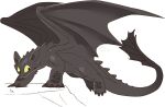  ambiguous_gender black_body black_claws black_ears black_scales black_tail black_wings claws dragon dreamworks feral glistening glistening_eyes how_to_train_your_dragon imperatorcaesar membrane_(anatomy) membranous_wings scales side_view signature simple_background solo toothless white_background wings 