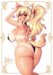  animal_humanoid big_breasts big_butt bikini bikini_thong blonde_hair blush breasts butt clothing female hair hi_res humanoid looking_at_viewer looking_back looking_back_at_viewer sevie sling_bikini solo swimwear 