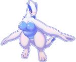  anthro blush breasts featureless_breasts featureless_crotch female legendary_pok&eacute;mon lugia nintendo pok&eacute;mon pok&eacute;mon_(species) red_eyes simple_background slightly_chubby solo tya. video_games white_background 